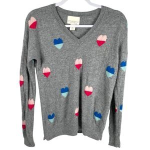 Cynthia Rowley 100% Cashmere grey hearts  v neck Sweater women’s large